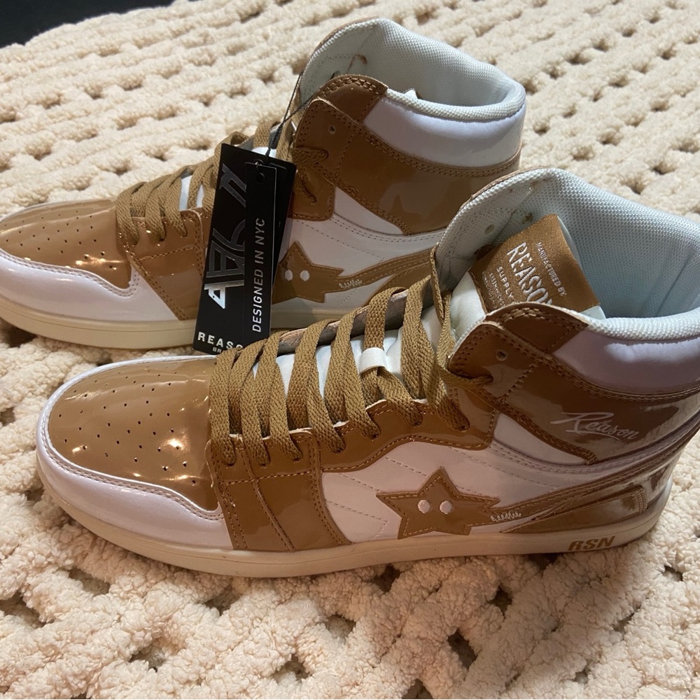 Reason High-Top Sneakers in Tan and White